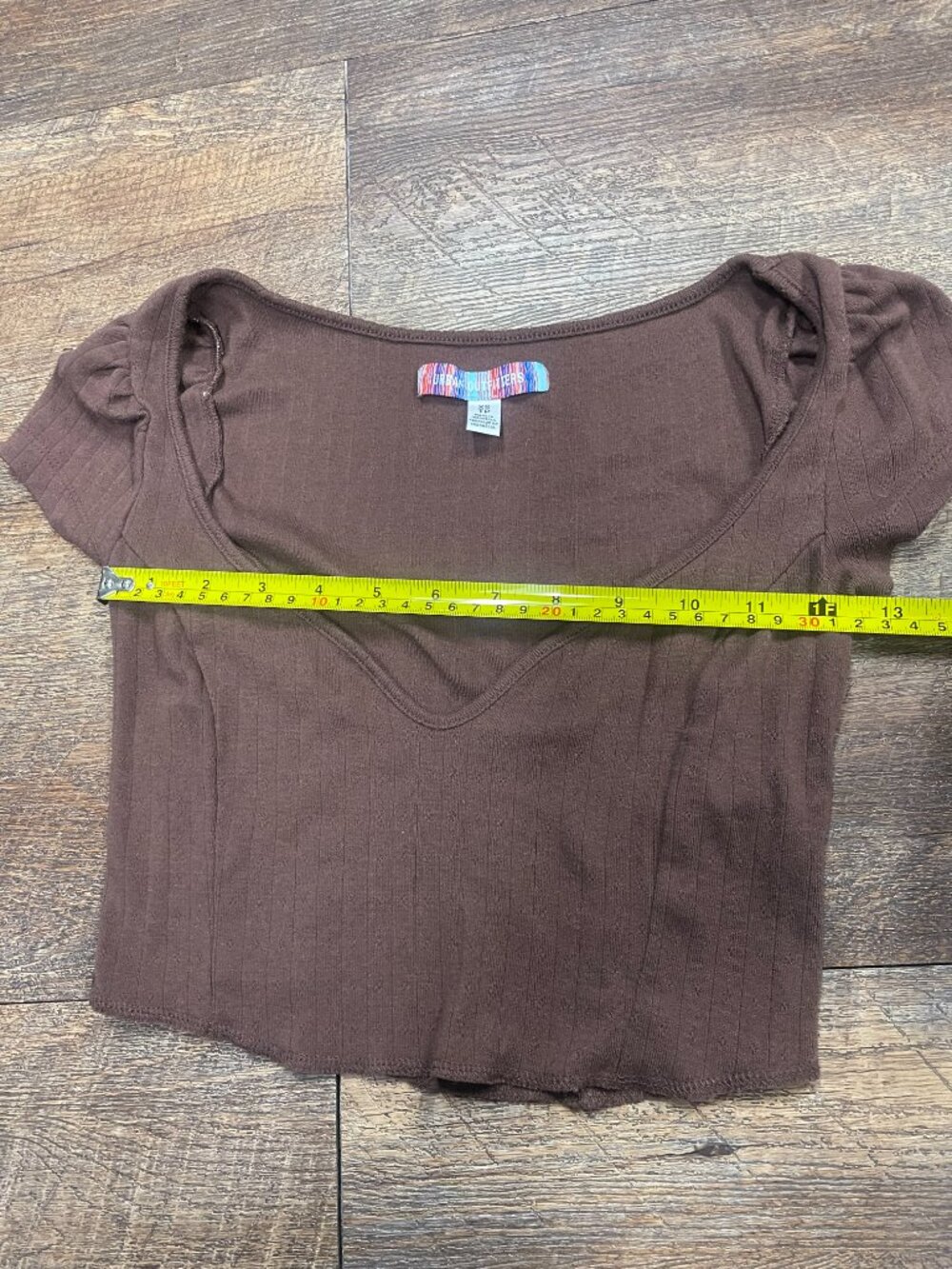 Urban Outfitters Chocolate Brown Puff Sleeve Coquette Crop Top XS - Picture 5 of 9